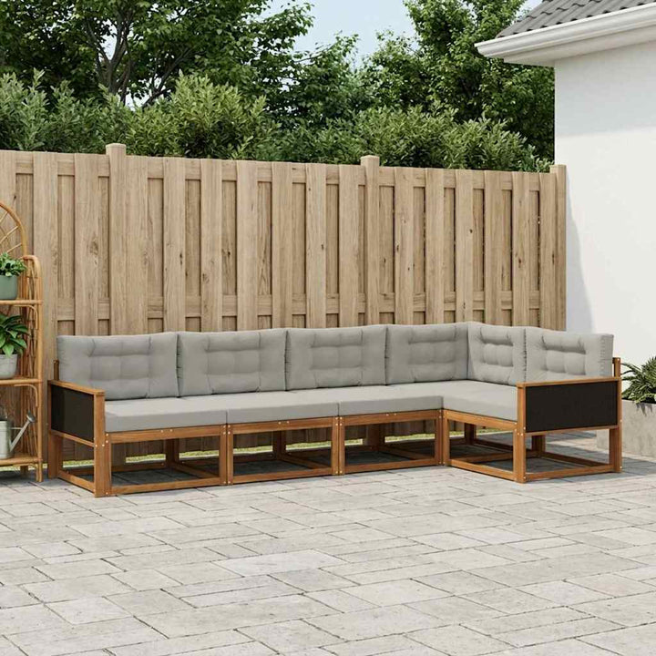 Udendørs sofagruppe 5 pcs Naturlig og Lys grå