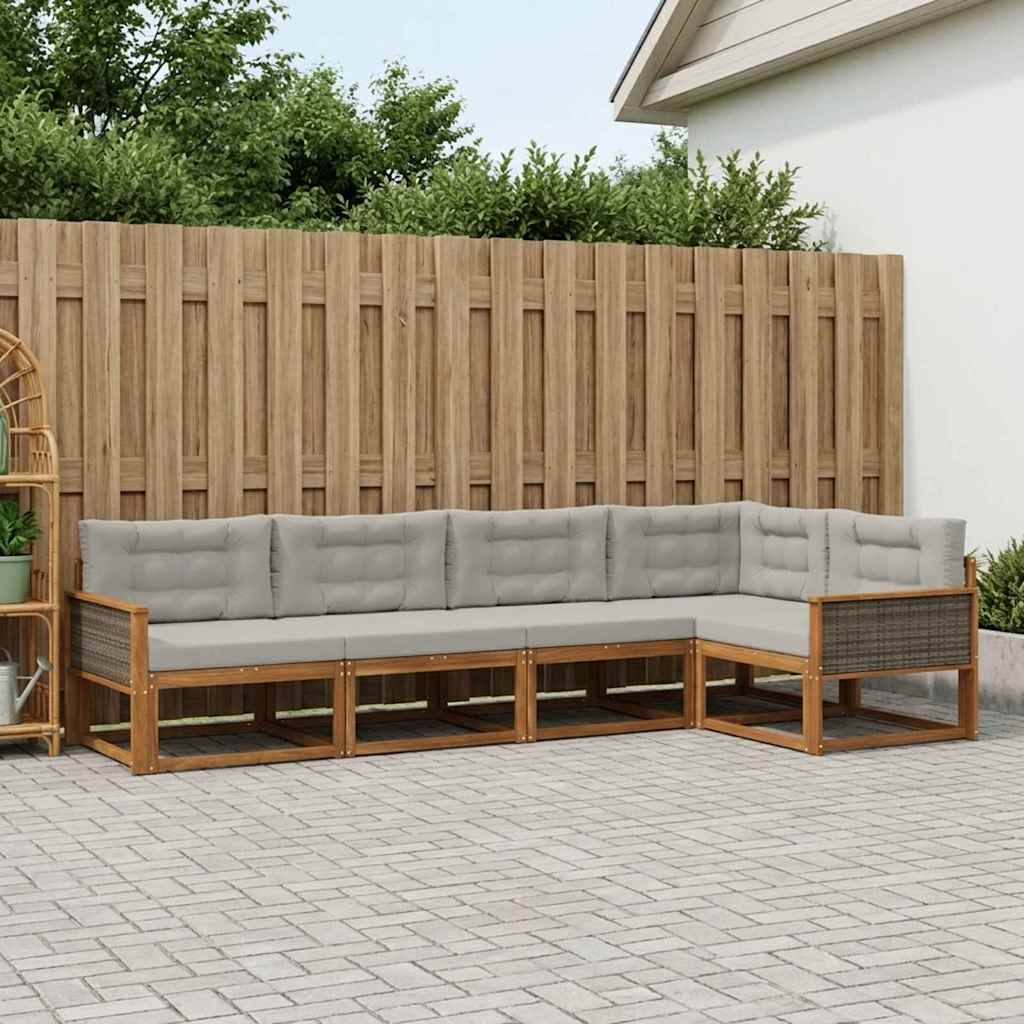 Udendørs sofagruppe 5 pcs Naturlig og Lys grå