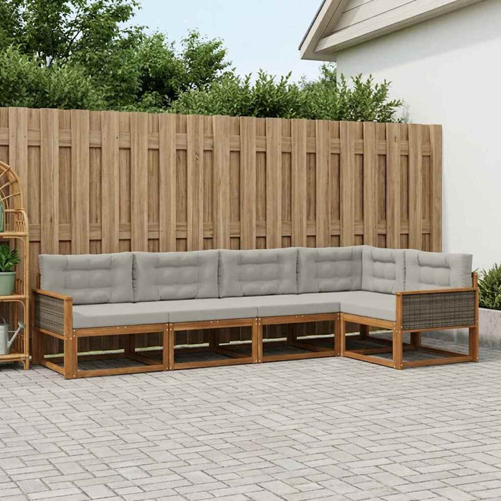 Udendørs sofagruppe 5 pcs Naturlig og Lys grå