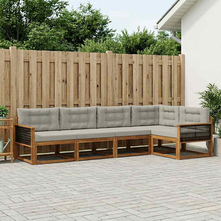 Udendørs sofagruppe 5 pcs Naturlig og Lys grå