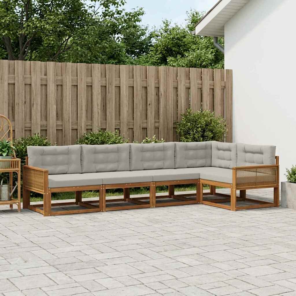 Udendørs sofagruppe 5 pcs Naturlig og Lys grå