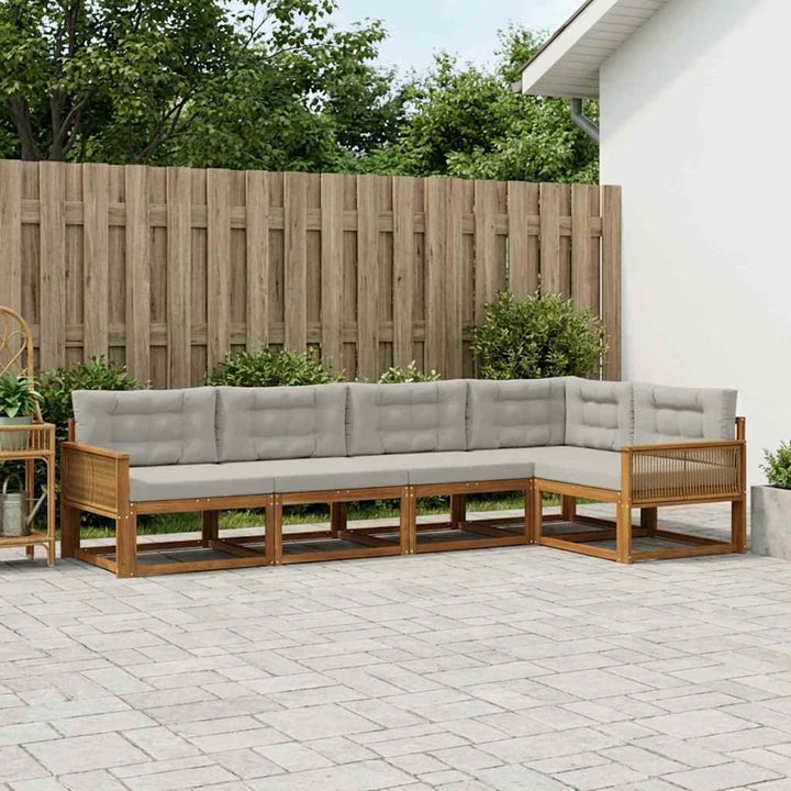 Udendørs sofagruppe 5 pcs Naturlig og Lys grå