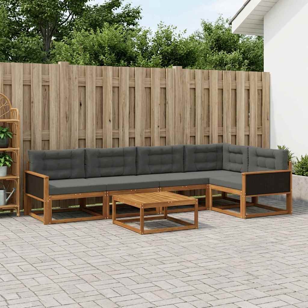 Udendørs sofagruppe med pude 6 pcs Naturlig og Antracit