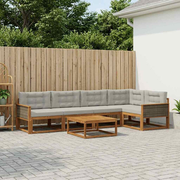 Udendørs sofagruppe med pude 6 pcs Naturlig og Lys grå