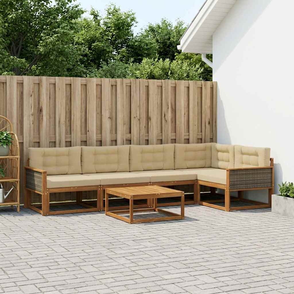 Udendørs sofagruppe med pude 6 pcs Naturlig og Beige