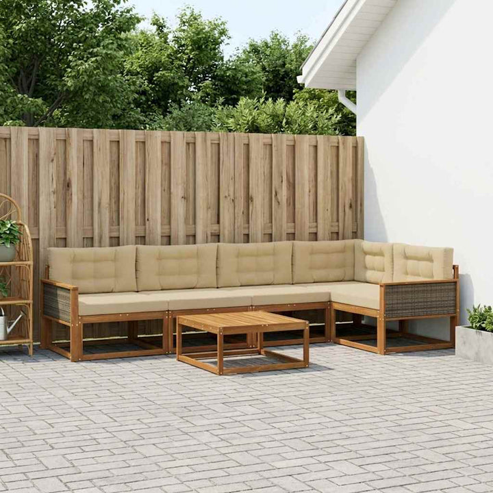 Udendørs sofagruppe med pude 6 pcs Naturlig og Beige