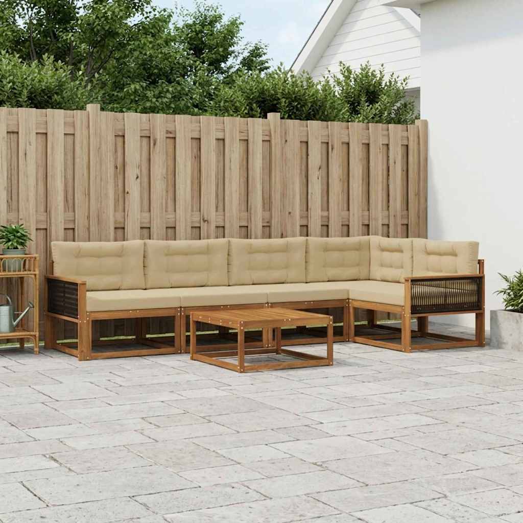 Udendørs sofagruppe med pude 6 pcs Naturlig og Beige