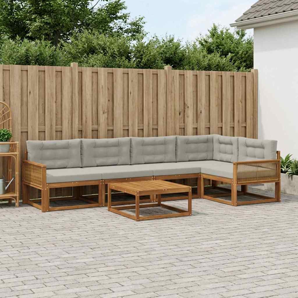 Udendørs sofagruppe med pude 6 pcs Naturlig og Lys grå