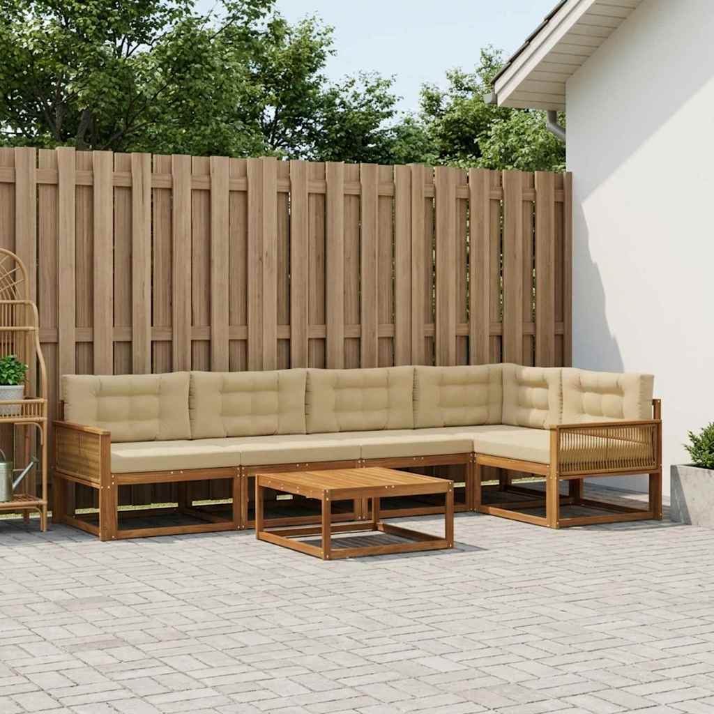 Udendørs sofagruppe med pude 6 pcs Naturlig og Beige