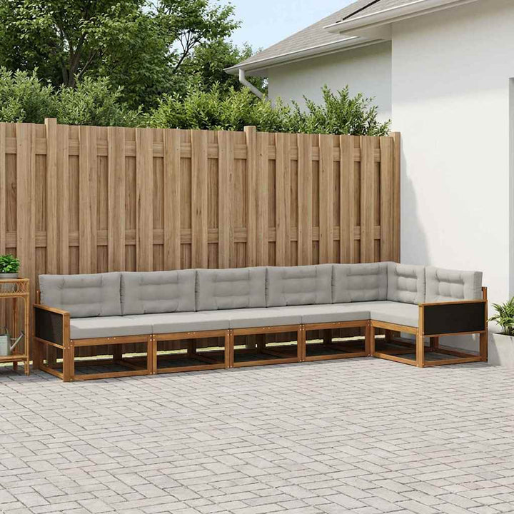 Udendørs sofagruppe med pude 6 pcs Naturlig og Lys grå