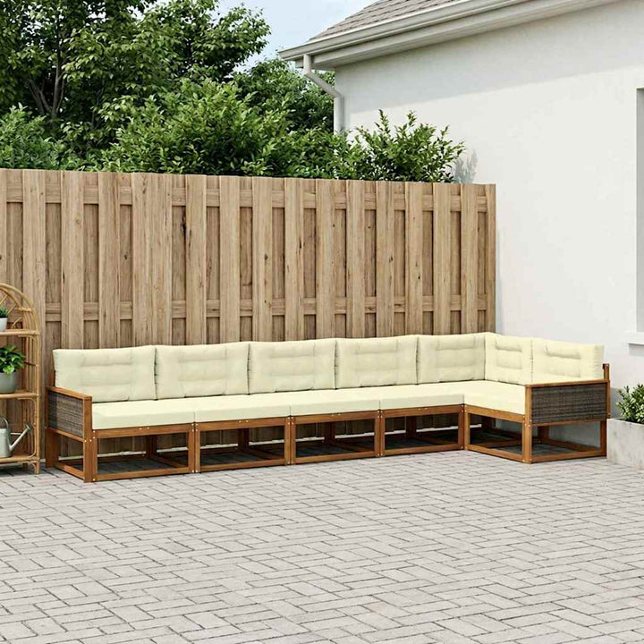 Udendørs sofagruppe med pude 6 pcs Naturlig og Fløde
