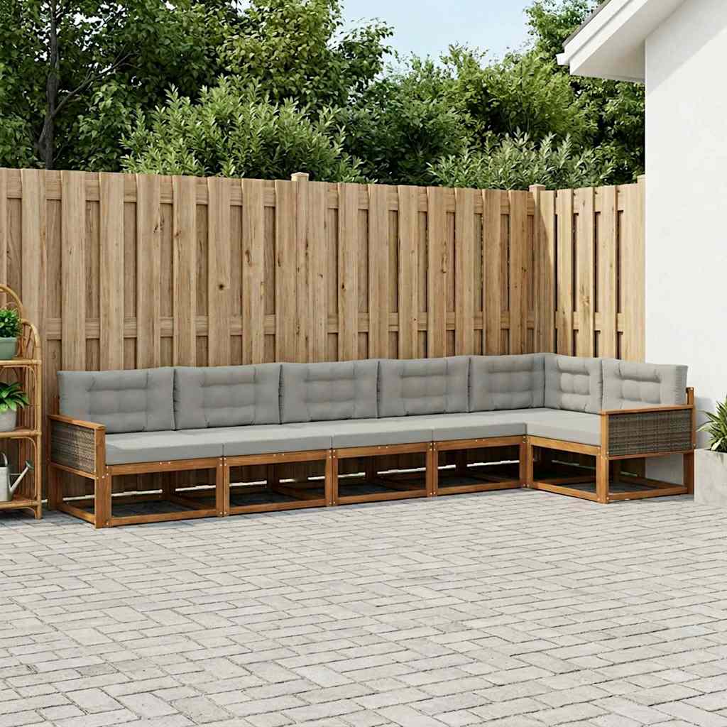 Udendørs sofagruppe med pude 6 pcs Naturlig og Lys grå