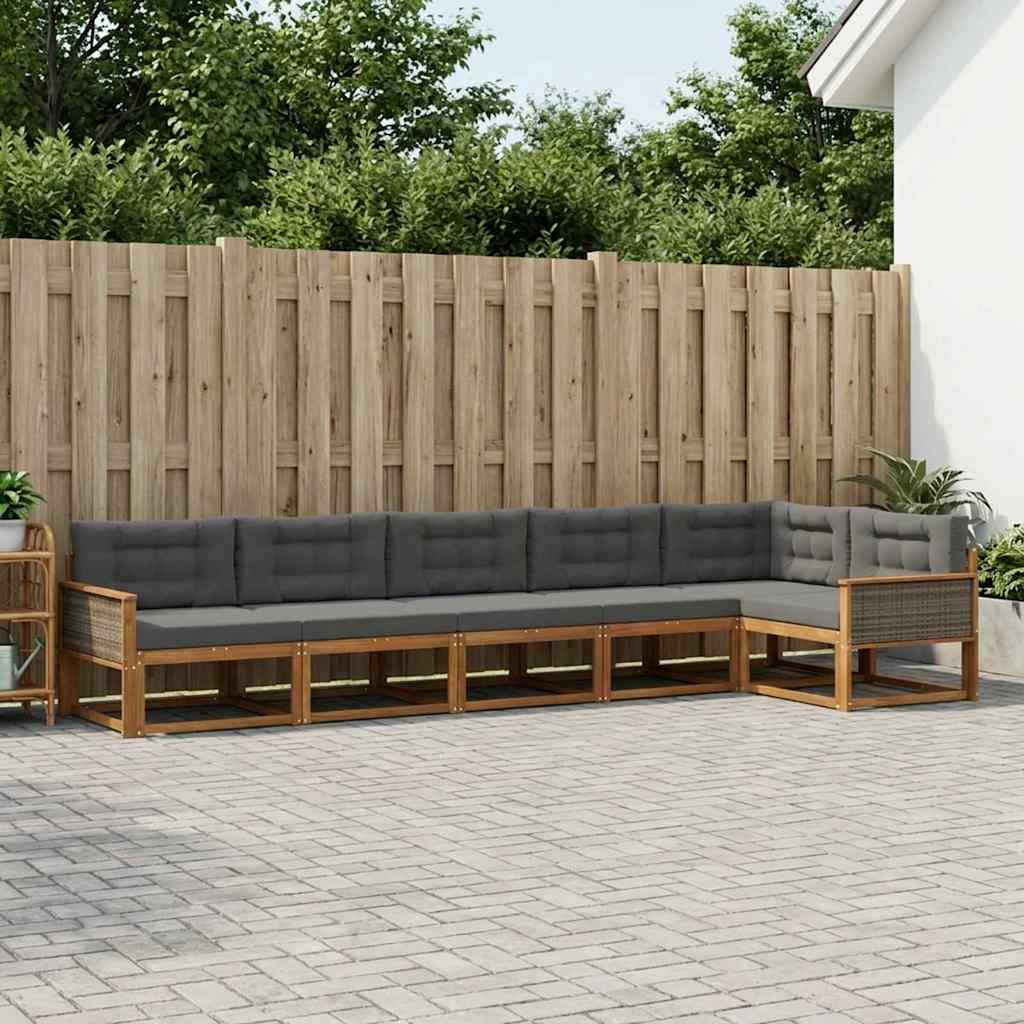 Udendørs sofagruppe med pude 6 pcs Naturlig og Antracit
