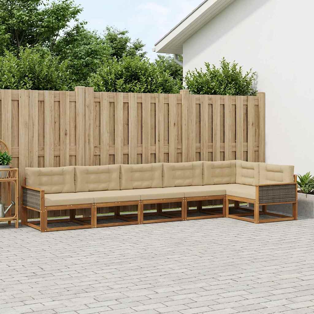 Udendørs sofagruppe med pude 6 pcs Naturlig og Beige