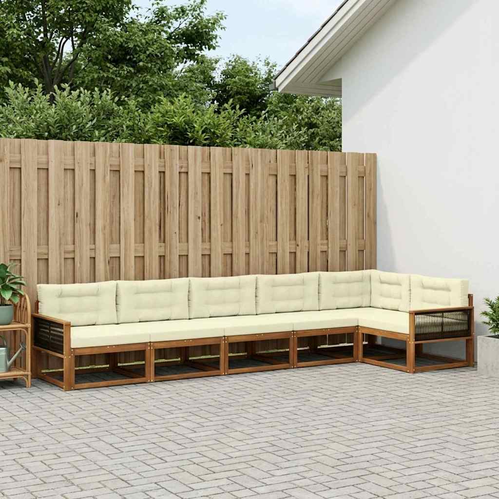 Udendørs sofagruppe med pude 6 pcs Naturlig og Fløde