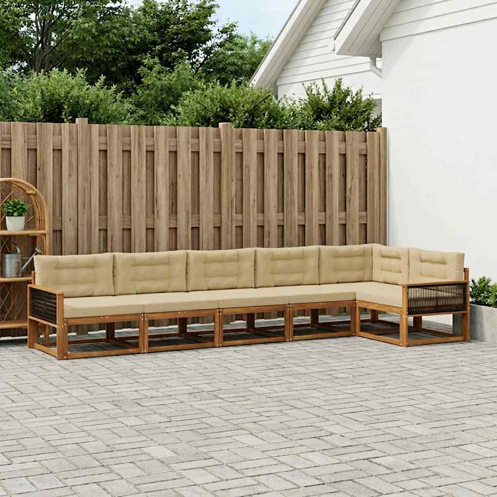 Udendørs sofagruppe med pude 6 pcs Naturlig og Beige