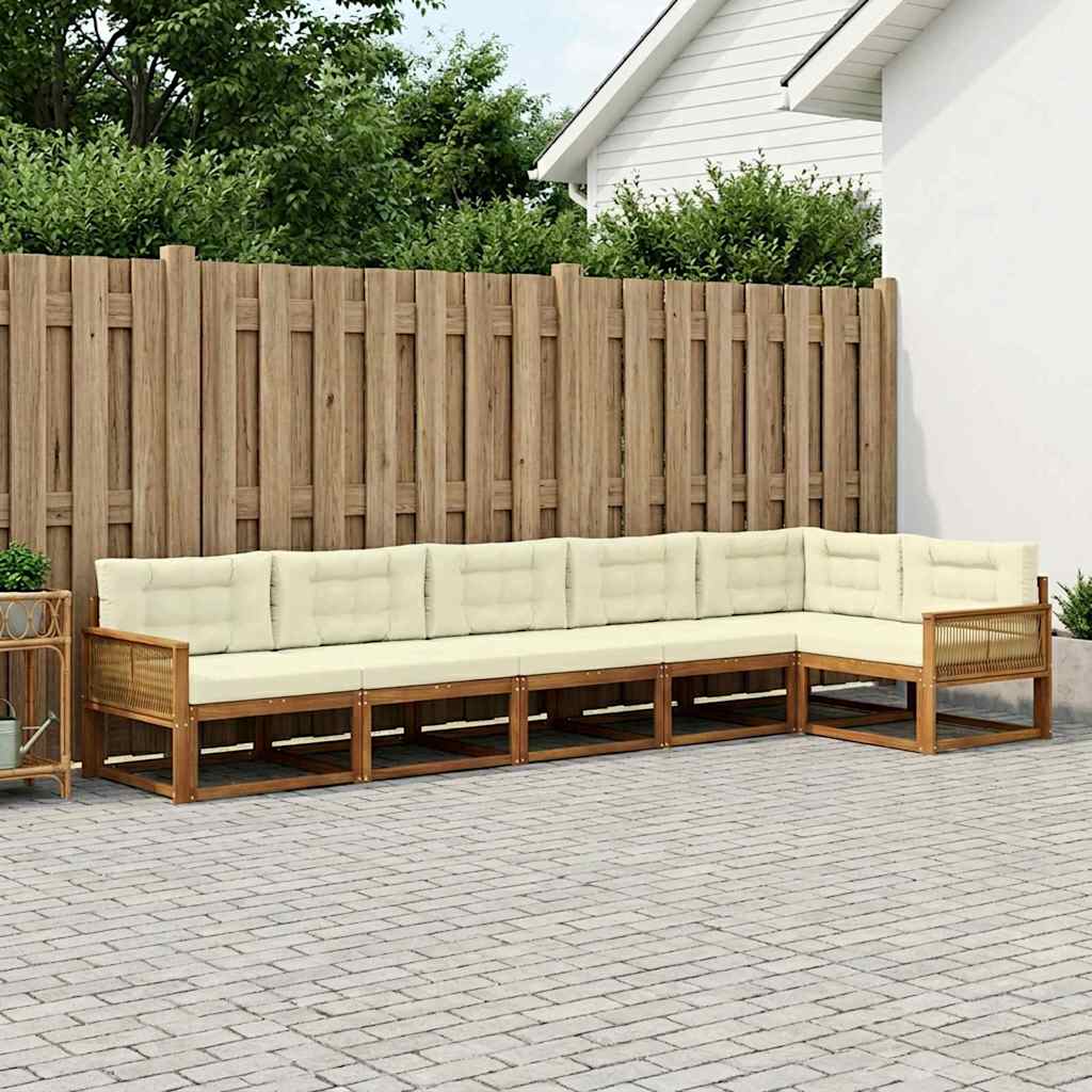 Udendørs sofagruppe med pude 6 pcs Naturlig og Fløde