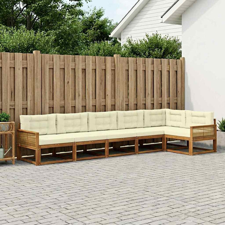 Udendørs sofagruppe med pude 6 pcs Naturlig og Fløde