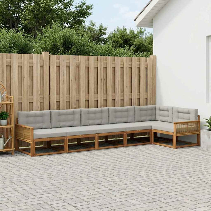 Udendørs sofagruppe med pude 6 pcs Naturlig og Lys grå