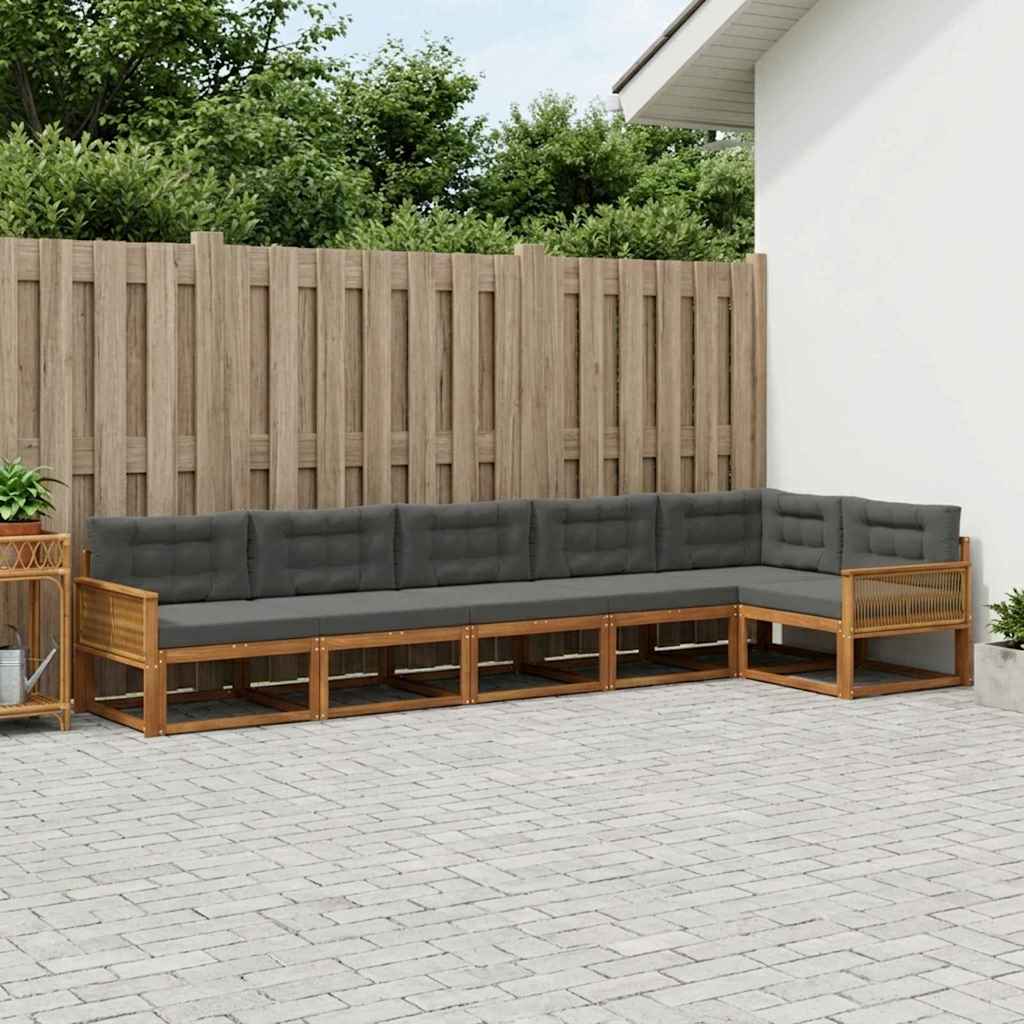 Udendørs sofagruppe med pude 6 pcs Naturlig og Antracit