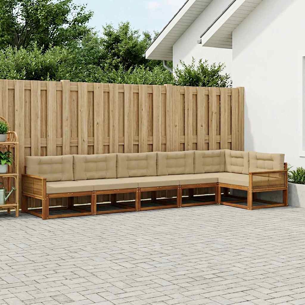 Udendørs sofagruppe med pude 6 pcs Naturlig og Beige
