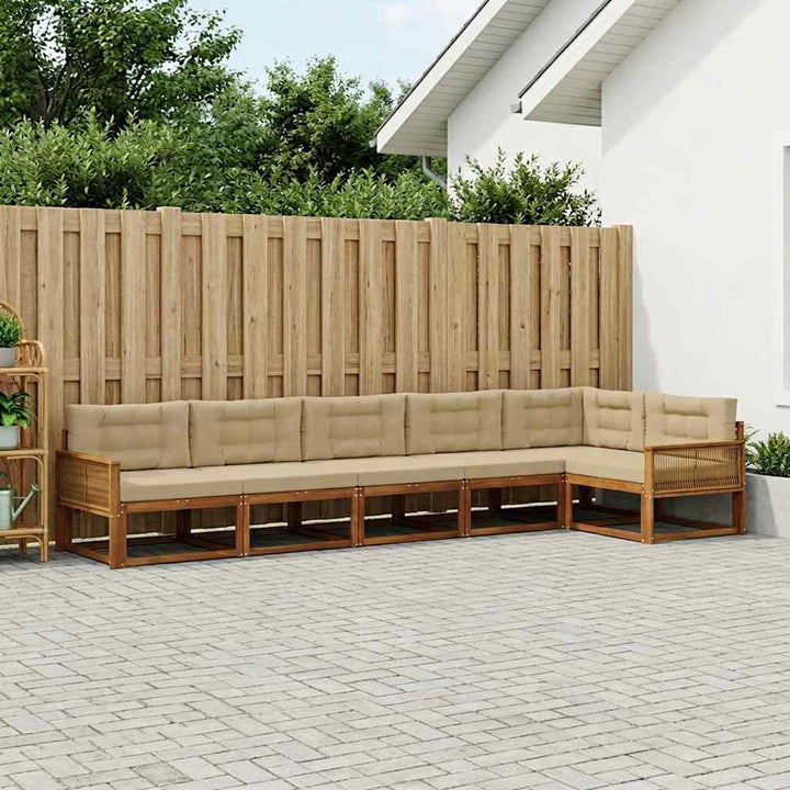 Udendørs sofagruppe med pude 6 pcs Naturlig og Beige