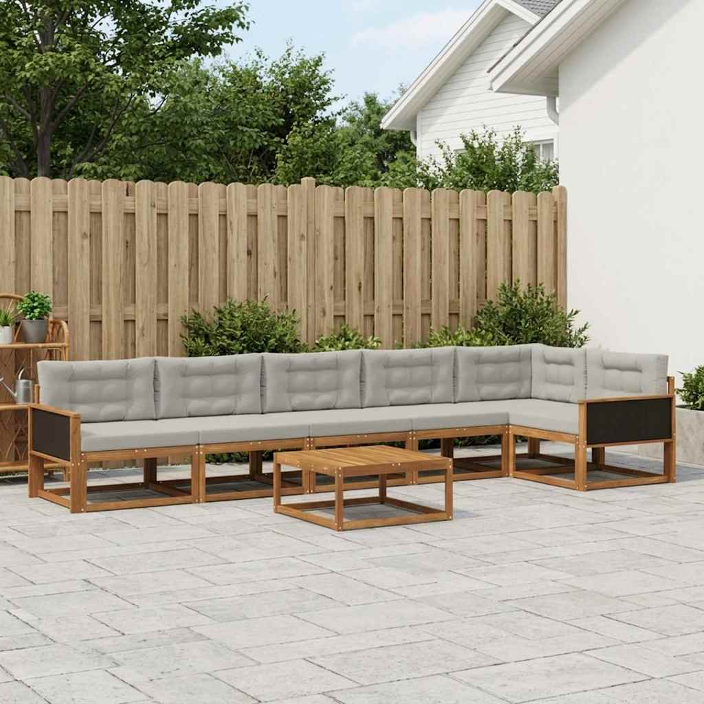 Udendørs sofagruppe med pude 7 pcs Naturlig og Lys grå