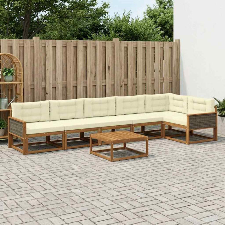 Udendørs sofagruppe med pude 7 pcs Naturlig og Fløde
