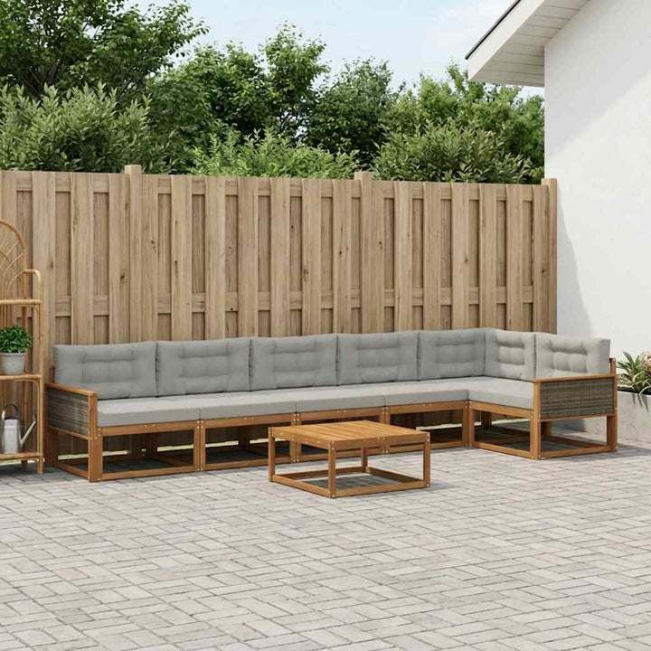 Udendørs sofagruppe med pude 7 pcs Naturlig og Lys grå