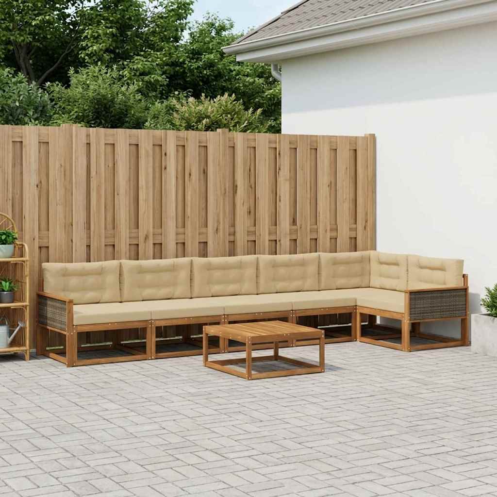 Udendørs sofagruppe med pude 7 pcs Naturlig og Beige