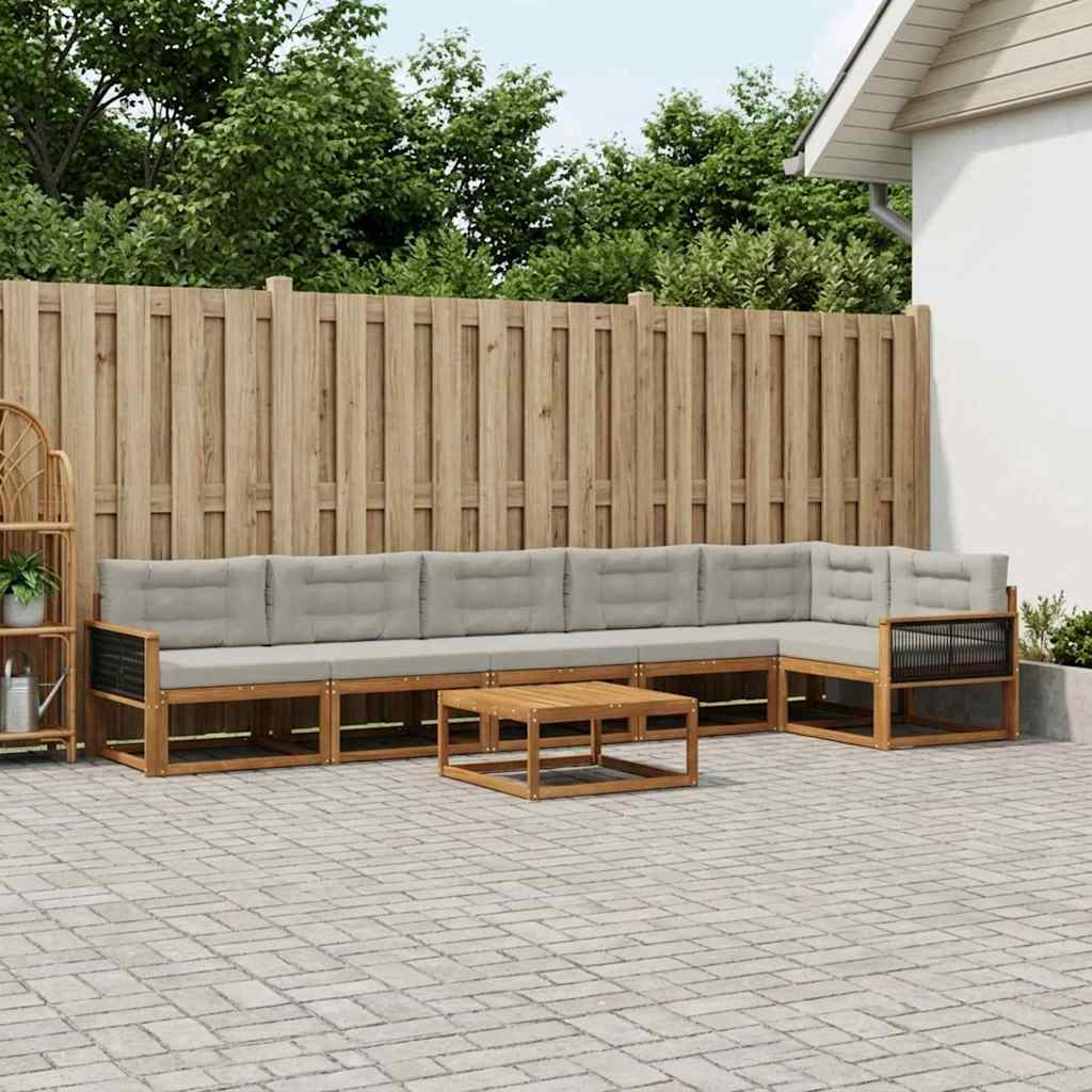 Udendørs sofagruppe med pude 7 pcs Naturlig og Lys grå
