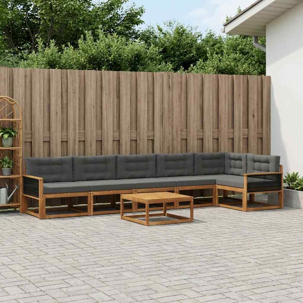 Udendørs sofagruppe med pude 7 pcs Naturlig og Antracit