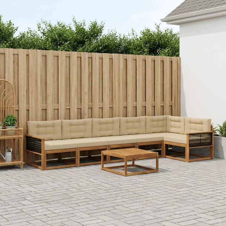 Udendørs sofagruppe med pude 7 pcs Naturlig og Beige