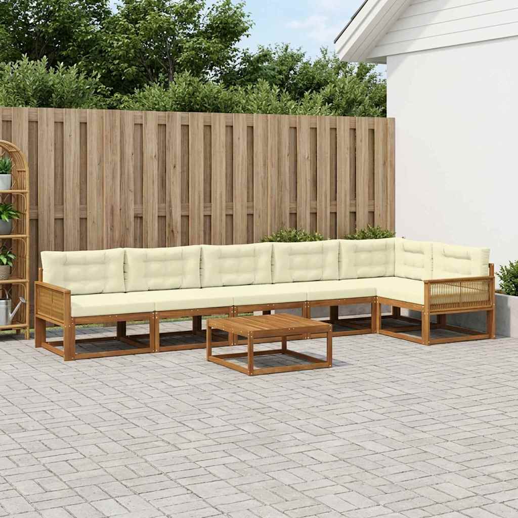 Udendørs sofagruppe med pude 7 pcs Naturlig og Fløde