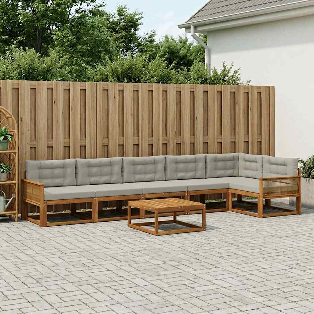 Udendørs sofagruppe med pude 7 pcs Naturlig og Lys grå
