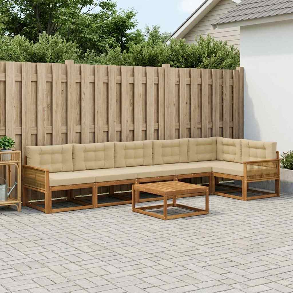 Udendørs sofagruppe med pude 7 pcs Naturlig og Beige