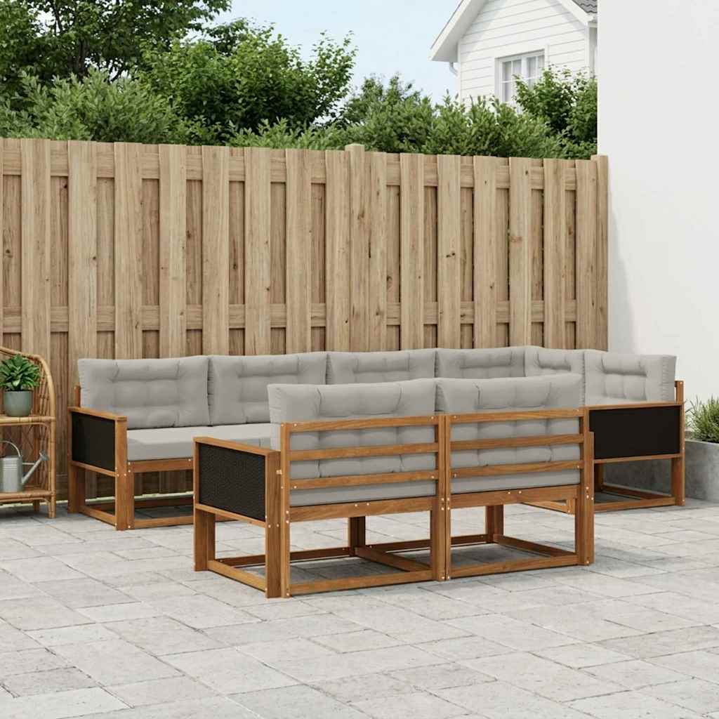Udendørs sofagruppe med pude 7 pcs Naturlig og Lys grå