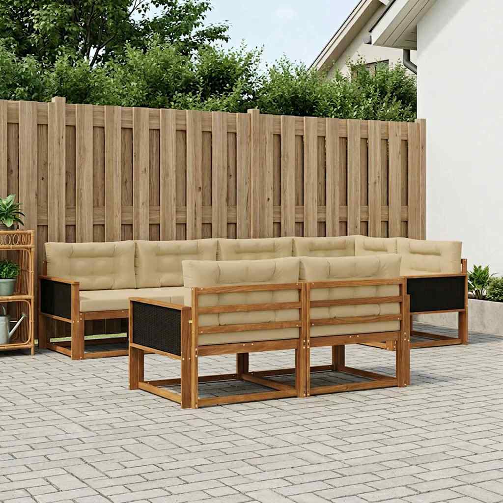Udendørs sofagruppe med pude 7 pcs Naturlig og Beige