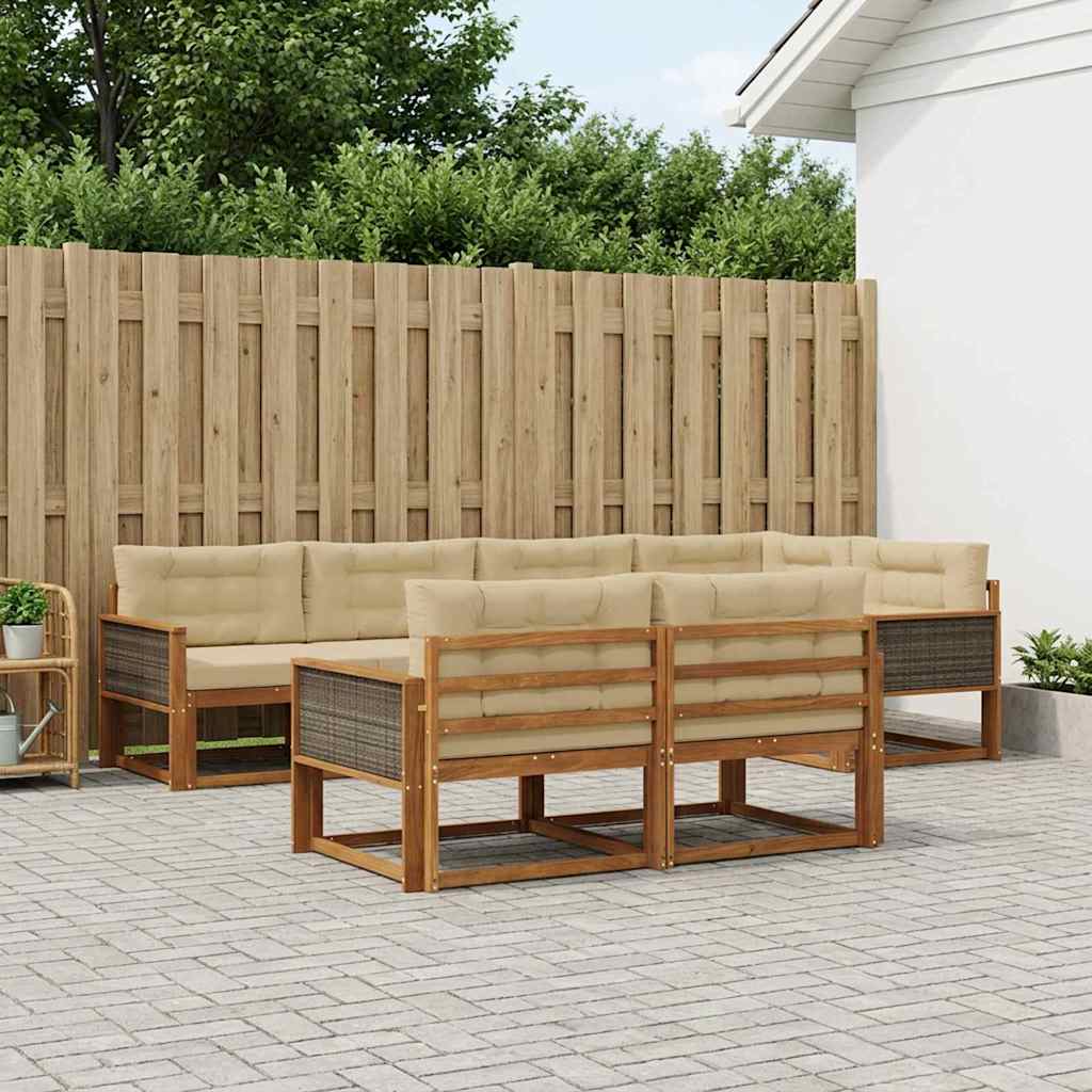 Udendørs sofagruppe med pude 7 pcs Naturlig og Beige