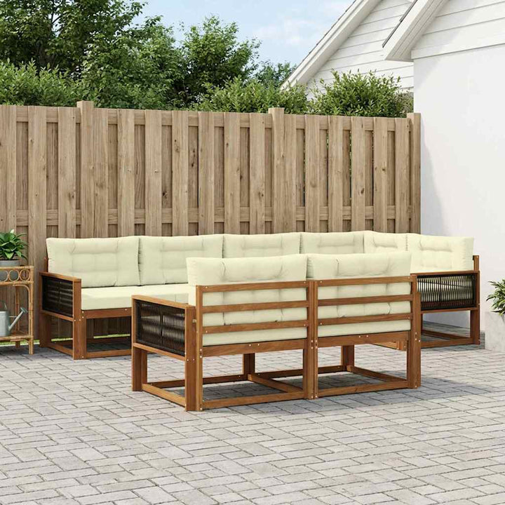 Udendørs sofagruppe med pude 7 pcs Naturlig og Fløde