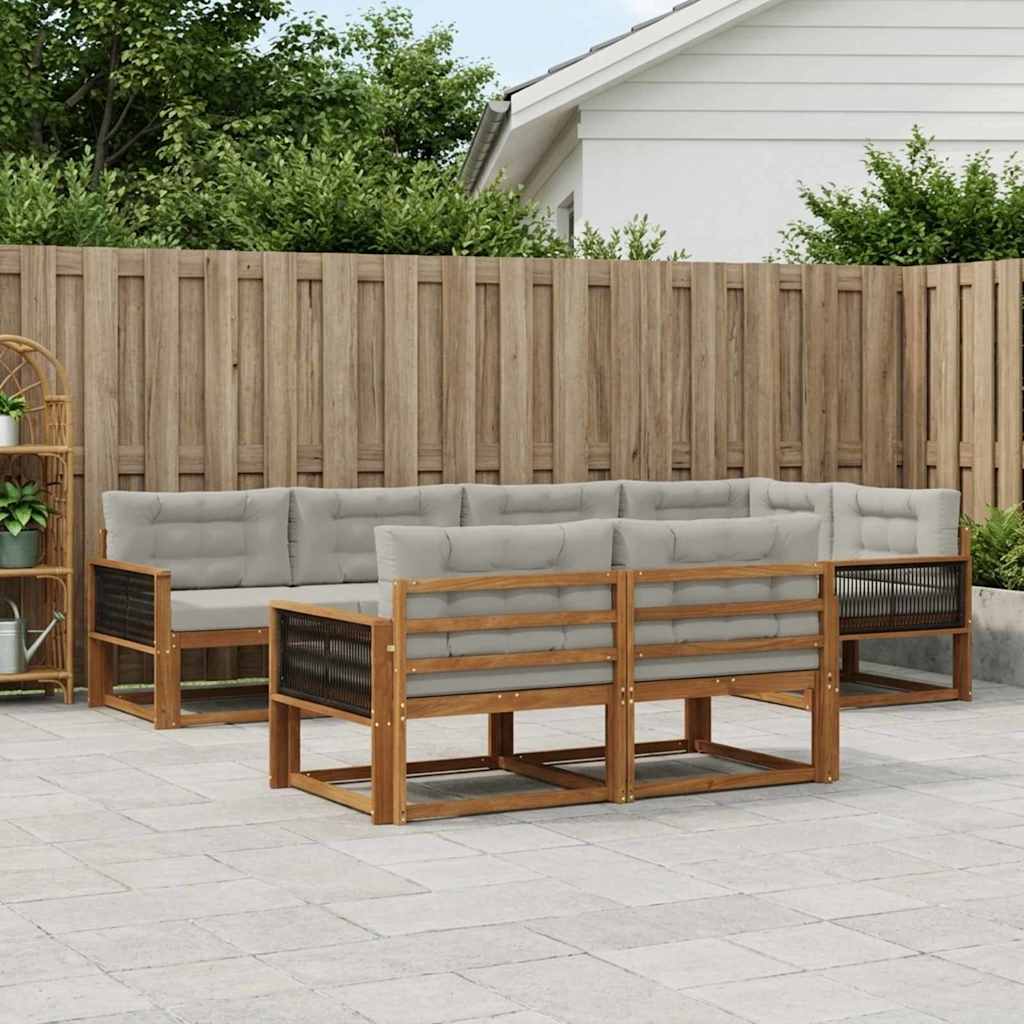 Udendørs sofagruppe med pude 7 pcs Naturlig og Lys grå