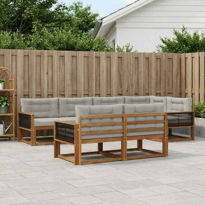 Udendørs sofagruppe med pude 7 pcs Naturlig og Lys grå