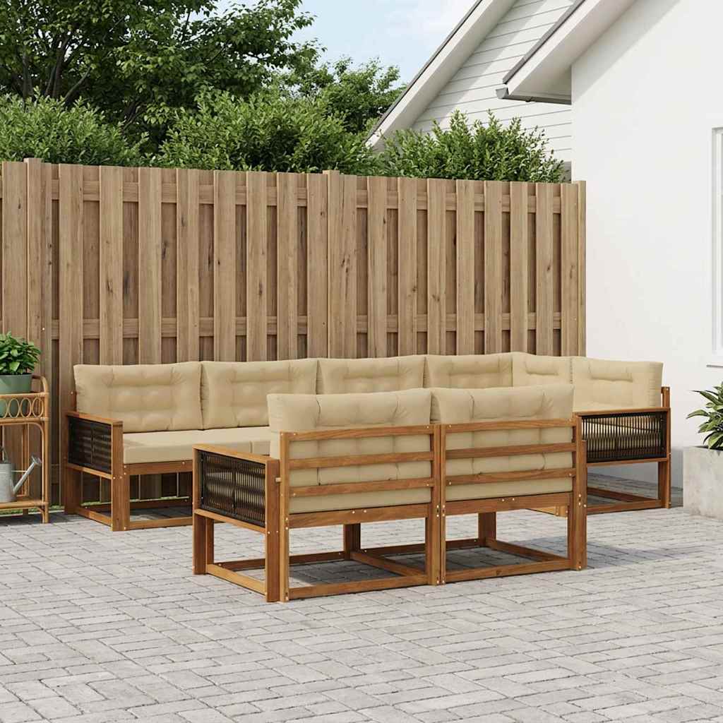 Udendørs sofagruppe med pude 7 pcs Naturlig og Beige