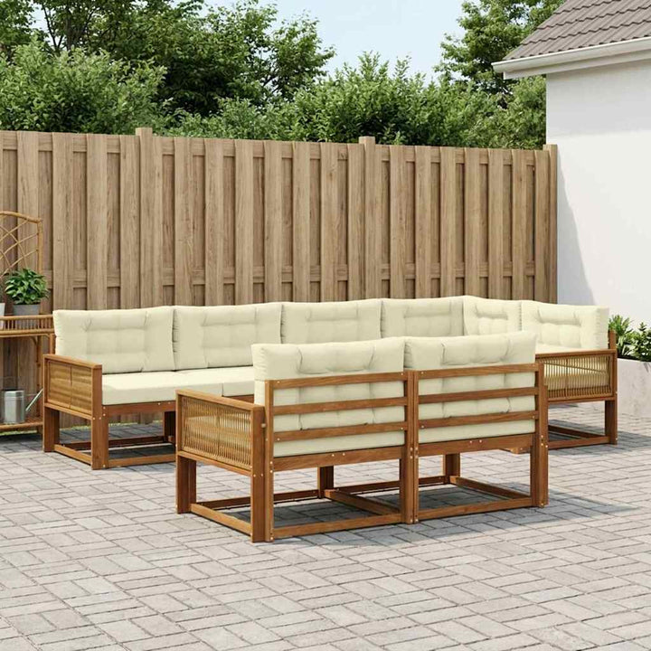 Udendørs sofagruppe med pude 7 pcs Naturlig og Fløde
