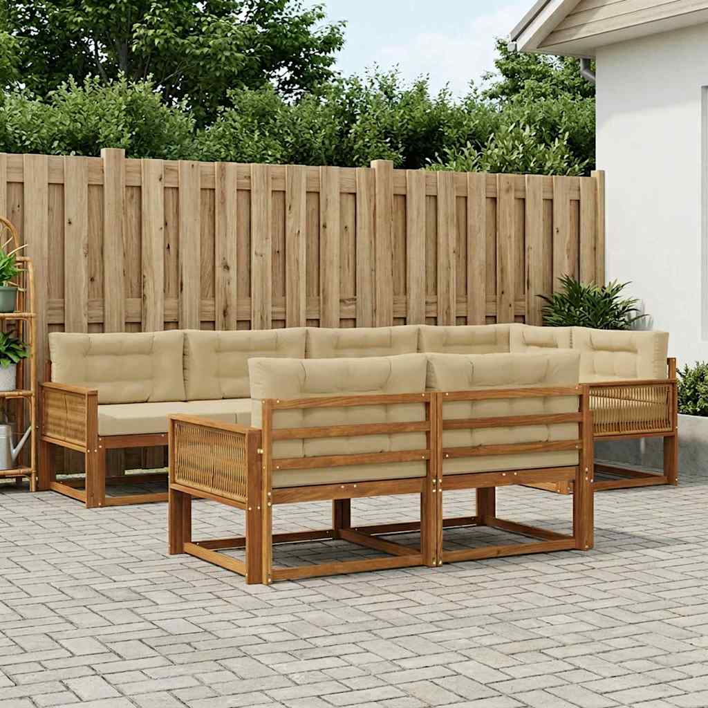 Udendørs sofagruppe med pude 7 pcs Naturlig og Beige