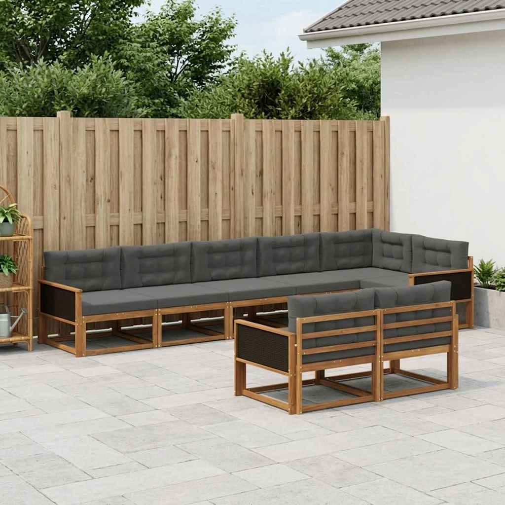Udendørs sofagruppe 8 pcs Naturlig og Antracit