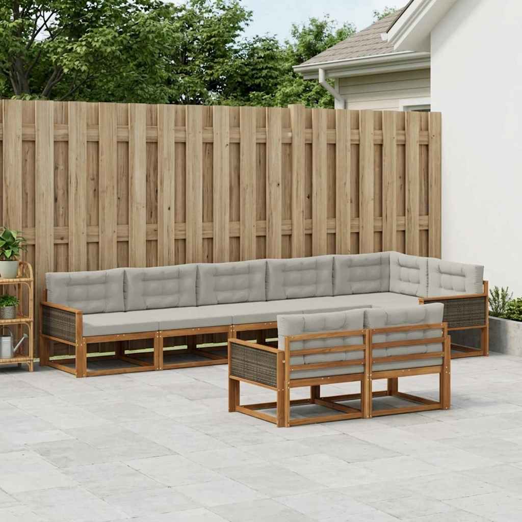 Udendørs sofagruppe 8 pcs Naturlig og Lys grå