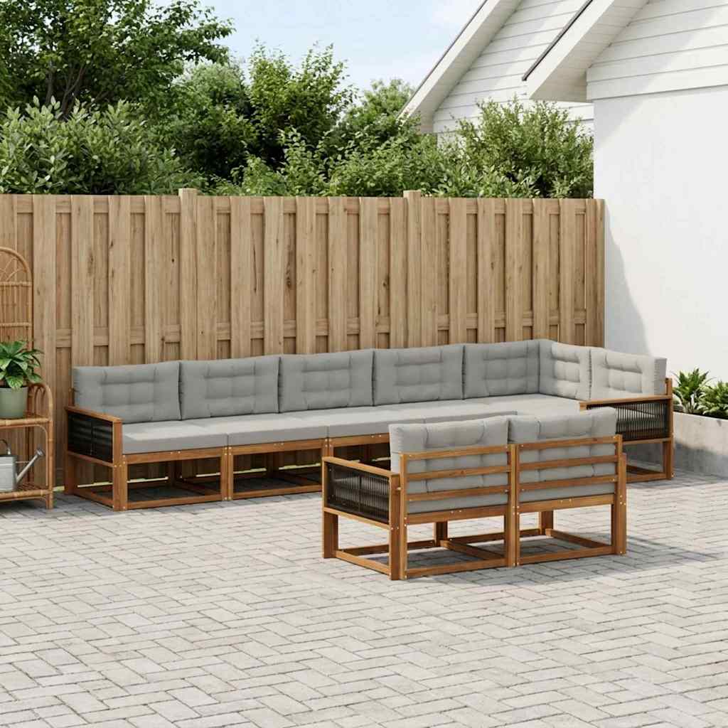 Udendørs sofagruppe 8 pcs Naturlig og Lys grå