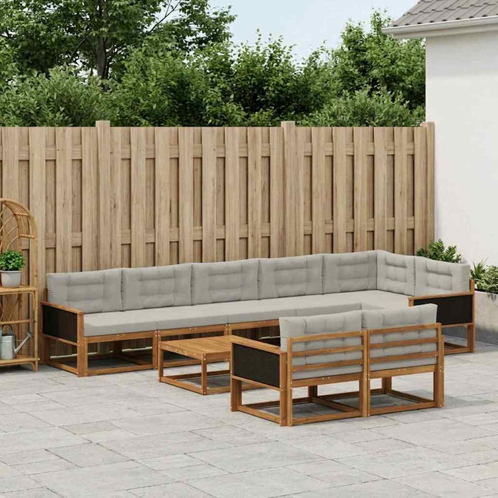 Udendørs sofagruppe med pude 9 pcs Naturlig og Lys grå