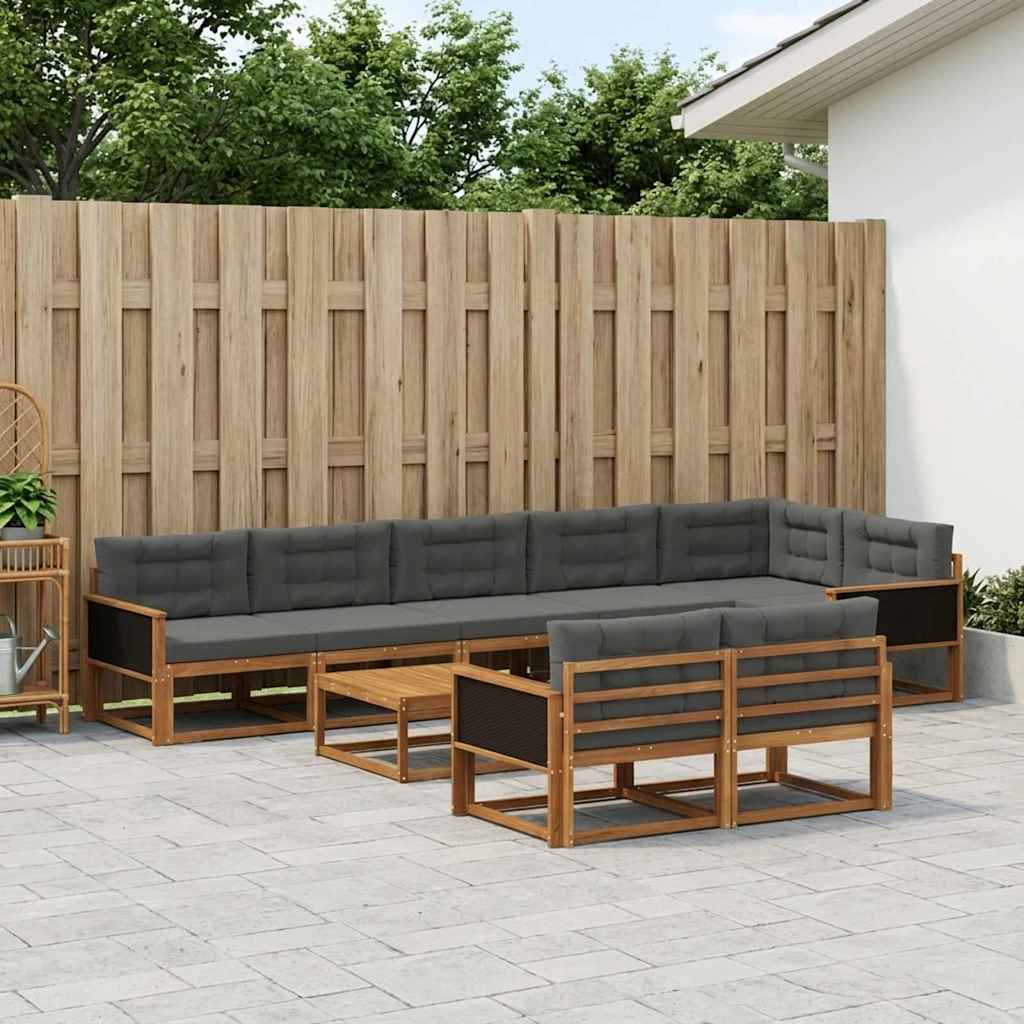 Udendørs sofagruppe med pude 9 pcs Naturlig og Antracit